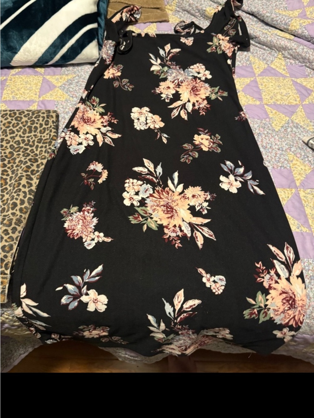 Black Floral Tie-Shoulder Maxi Dress